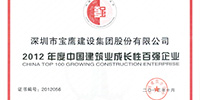寶鷹集團(tuán)連續(xù)三年榮獲中國(guó)建筑業(yè)成長(zhǎng)性百?gòu)?qiáng)企業(yè)稱號(hào)